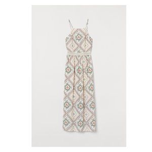 H&M Maxi Dress Spaghetti Strap Tie Back Cream/Pink Patterned Sz 16/18 XL